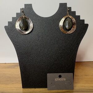 NWT, Chico's Hammered Silver and Black Stone Dropped Earrings